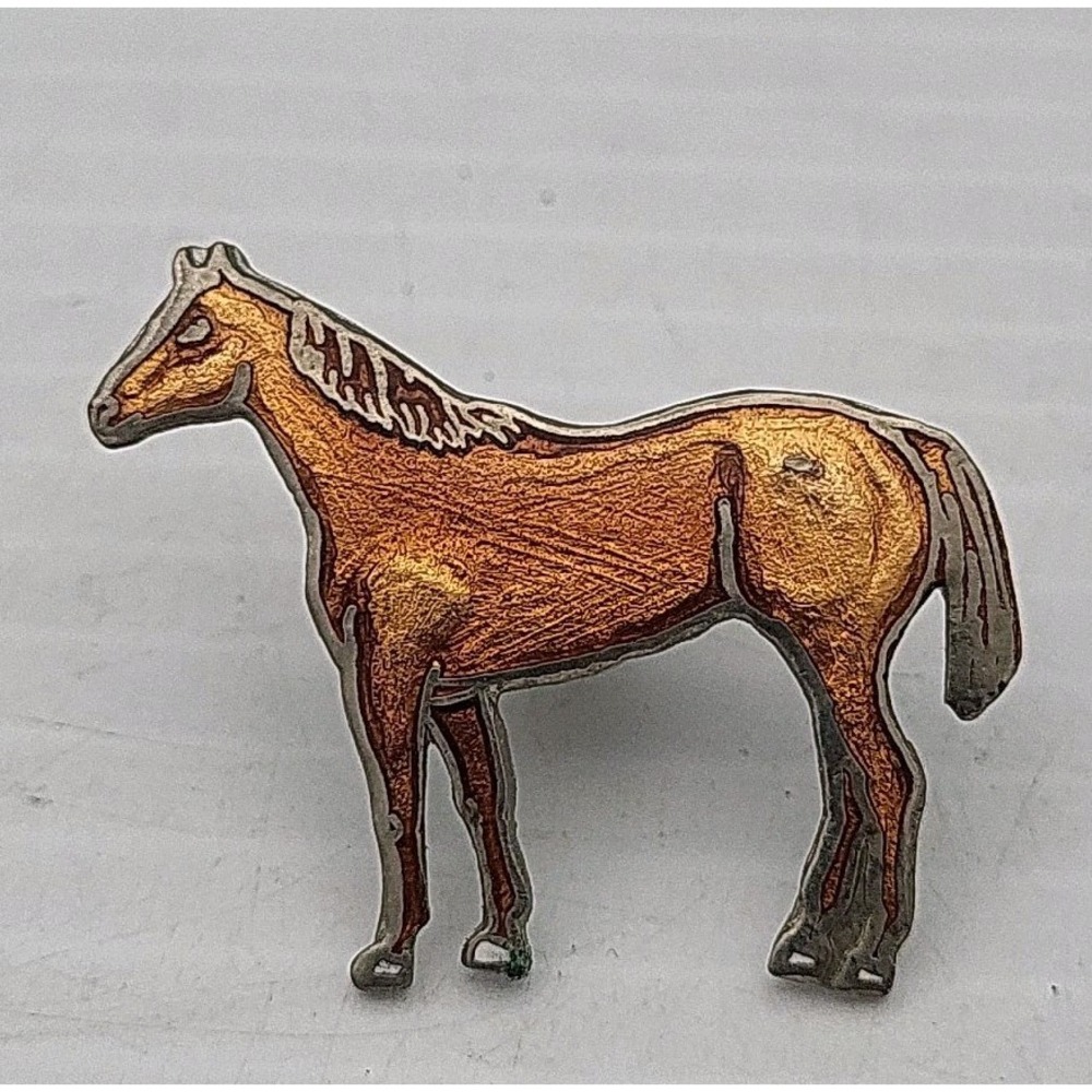 Mafco Horse Lapel Pin Brown Silver Tone Enamel Collectible Equestrian Tie Tack